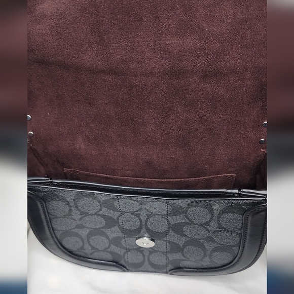 NEW Coach Georgie Saddle Bag In Colorblock Signature Canvas With Rivets Black - Picture 6 of 10
